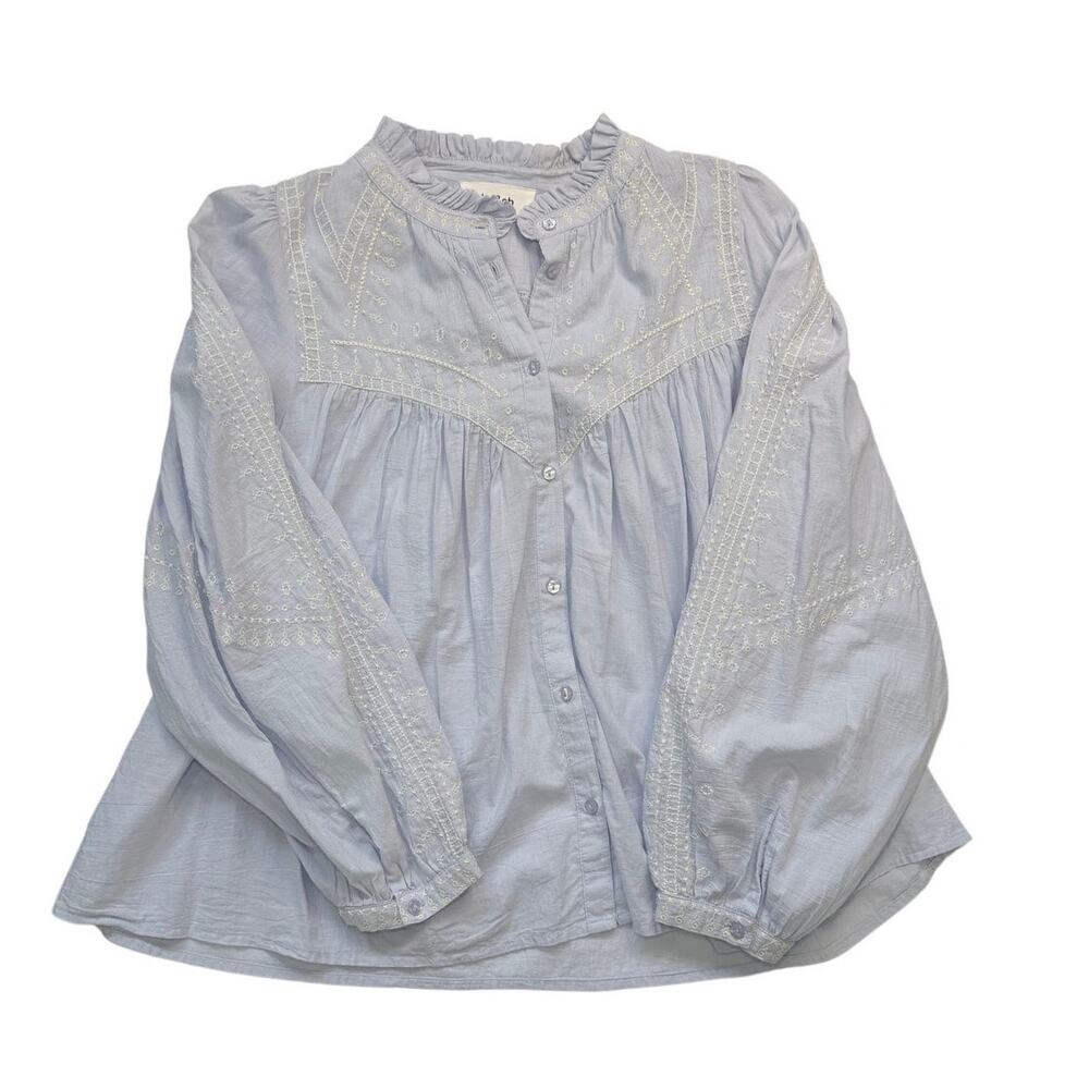 ba&sh Jaky Embroidered Blouse Blue and White | Boho Romantic French Style Size 3 - Picture 3 of 14